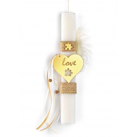 Πασχαλινή λαμπάδα λευκή με χρυσή καρδιά-παζλ love - ΚΩΔ:EL821-AD
