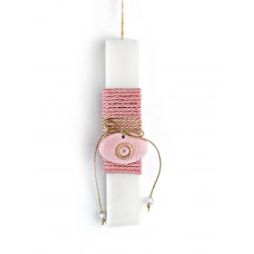 Πασχαλινή λαμπάδα λευκή με ροζ κεραμικό μάτι 20cm - ΚΩΔ:EL847-AD