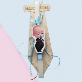 Πασχαλινή λαμπάδα Baby Boss με ξύλινο κάδρο γραβάτα - ΚΩΔ:LAM01-49-BB