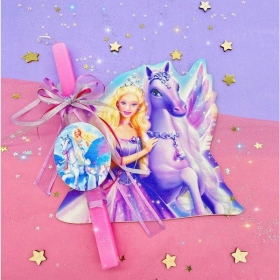 Πασχαλινή λαμπάδα Barbie και ο Μαγεμένος Πήγασος με ξύλινο κάδρο - ΚΩΔ:LAM07-7-BB