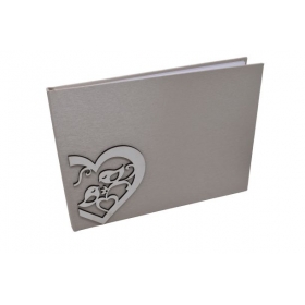 Βιβλίο ευχών γάμου μόκα με ξύλινη καρδιά-πουλάκια - ΚΩΔ:BLB761M-G