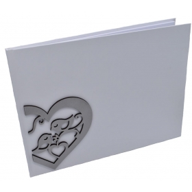 Βιβλίο ευχών γάμου λευκό με ξύλινη καρδιά-πουλάκια - ΚΩΔ:BLB761L-G