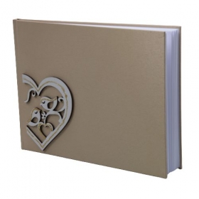 Βιβλίο ευχών γάμου χρυσό με ξύλινη καρδιά-πουλάκια - ΚΩΔ:BLB781G-G