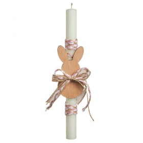 Αρωματική πασχαλινή λαμπάδα με ξύλινο λαγό και ροζ κορδόνια 30cm - ΚΩΔ:LP098-NU