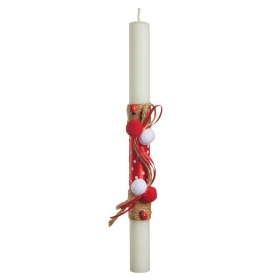 Αρωματική πασχαλινή λαμπάδα με λευκά-κόκκινα πον πον 30cm - ΚΩΔ:LP100-NU
