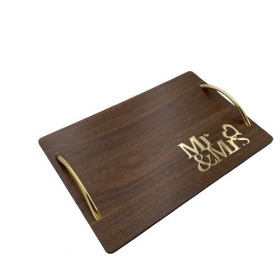 Ξύλινος δίσκος γάμου με χρυσό plexi glass Mr&Mrs 39X25cm - ΚΩΔ:XPL3003-G