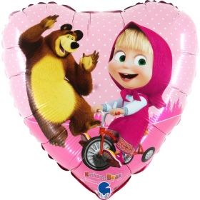 Μπαλόνι foil 45cm καρδιά Μάσα και Αρκούδος με ποδήλατο - ΚΩΔ:227L18025-BB