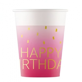 Χάρτινο ποτήρι ροζ όμπρε birthday 200ml - ΚΩΔ:96624-BB