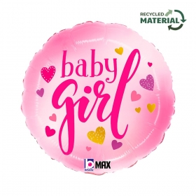 Μπαλόνι foil 45cm baby girl ροζ καρδιές - ΚΩΔ:26375-BB
