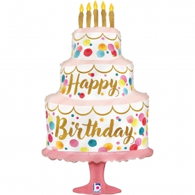 Μπαλόνι foil 84cm τούρτα γενεθλίων ροζ - ΚΩΔ:25369-BB