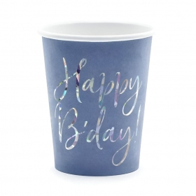 Χάρτινο ποτήρι navy blue - holographic birthday 220ml - ΚΩΔ:KPP63-074-BB