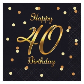 Χαρτοπετσέτες πάρτυ 40th birthday 33X33cm - ΚΩΔ:PG-S40C-BB