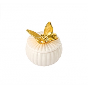 Μπιζουτιέρα πορσελάνινη με χρυσή πεταλούδα 7X6cm - ΚΩΔ:201-4352-MPU