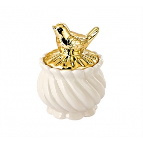 Μπιζουτιέρα πορσελάνινη με χρυσό καπάκι περιστέρι 9X12cm - ΚΩΔ:201-4366-MPU
