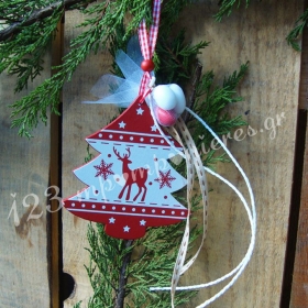 Μπομπονιερα Κρεμαστο Ξυλινο Χριστουγεννιατικο Στολιδι - Ελατο - ΚΩΔ:Mpo-06123