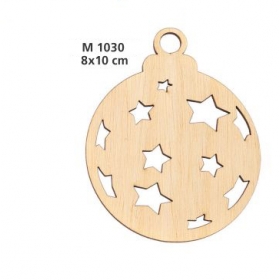 Γουρι Ξυλινη Χριστουγεννιατικη Μπαλα - Αστερια 10 Εκατ. - ΚΩΔ:M1030-Ad
