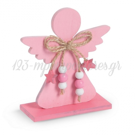 Ξυλινο Διακοσμητικο Αγγελακι Με Βαση - Ροζ - ΚΩΔ:18E001-Pr