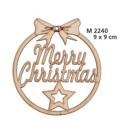 Ξυλινο Διακοσμητικο Merry Christmas Με Φιογκο Και Αστερι - Φυσικο - 9Χ9 Εκατ.- ΚΩΔ:M2240-Ad