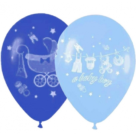 Γαλαζια-Μπλε Μπαλονια «A Baby Boy» Με Baby Καροτσακι 12'' (30Cm) – ΚΩΔ.:13512334-Bb