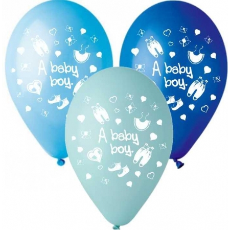 Μπαλονια «A Baby Boy» Με Ρουχαλακια Σε 3 Αποχρωσεις Του Μπλε 12'' (30Cm) – ΚΩΔ.:13512425-Bb
