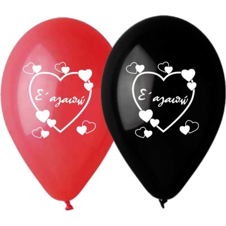 Κοκκινα-Μαυρα Μπαλονια Τυπωμενα «Σαγαπώ» Με Καρδιες 12'' (30Cm) – ΚΩΔ.:13512519-Bb