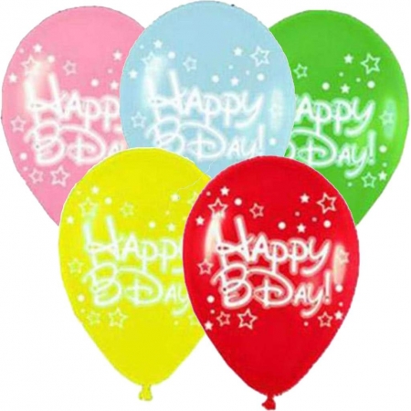 Τυπωμενα Μπαλονια Latex «Happy Bday» Με Αστερια Σε 5 Χρωματα 13΄΄ (33Cm)  – ΚΩΔ.:13512533-Bb