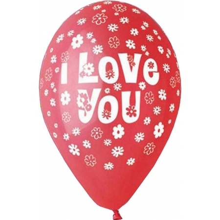 Κοκκινα Μπαλονια Τυπωμενα «I Love You» Με Μαργαριτες  13'' (33Cm) – ΚΩΔ.:13613211-Bb