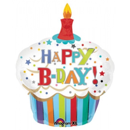 Μπαλονι Foil Γενεθλιων Supershape «Happy Birthday» Cupcake Με Ριγες 74X91Cm – ΚΩΔ.:524477-Bb