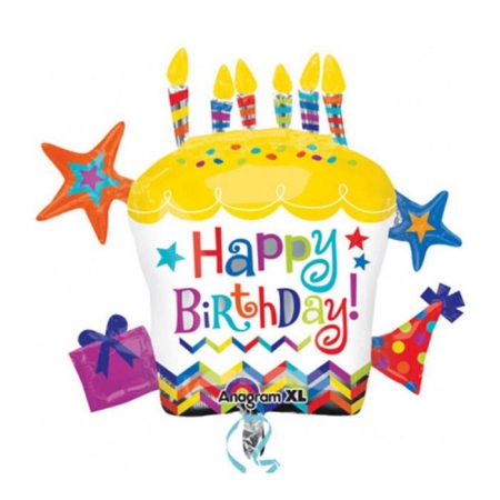 Μπαλονι Foil Γενεθλιων Supershape Cupcake «Happy Birthday» Με Αστερια 71X66Cm – ΚΩΔ.:528796-Bb