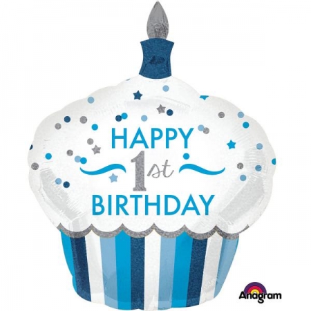 Μπαλονι Foil Γενεθλιων Supershape Cupcake «Happy 1St Birthday» Αγορι 73X91Cm – ΚΩΔ.:534523-Bb