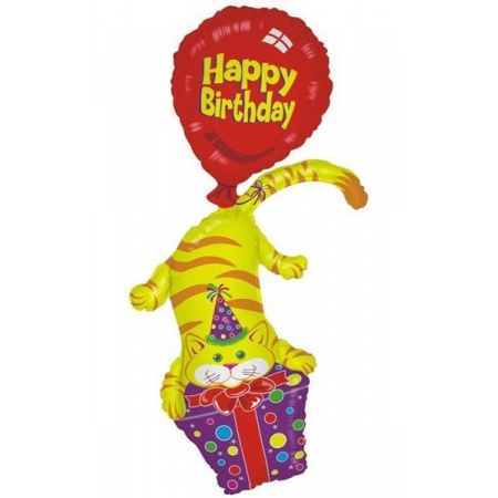 Μπαλονι Foil Γενεθλιων Supershape Γατος Με Δωρο «Happy Birthday» 114Cm – ΚΩΔ.:85170-Bb