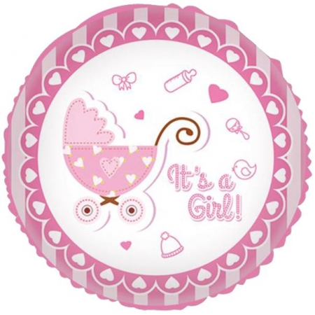 Μπαλονι Foil 45Cm Για Γεννηση «It'S A Girl» Ροζ  Καροτσακι – ΚΩΔ.:206246-Bb
