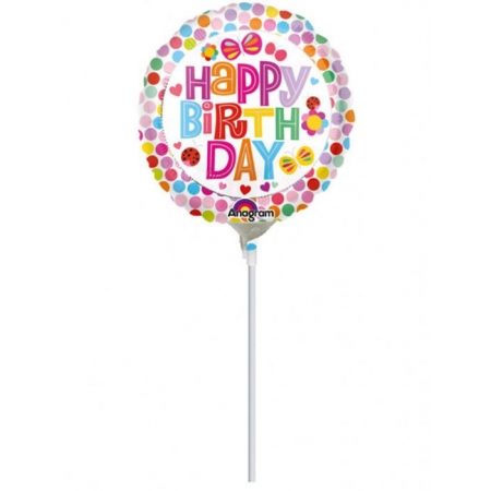 Μπαλονι Foil Mini Shape 9''(23Cm) «Happy Birthday» Με Λουλουδια – ΚΩΔ.:530875-Bb