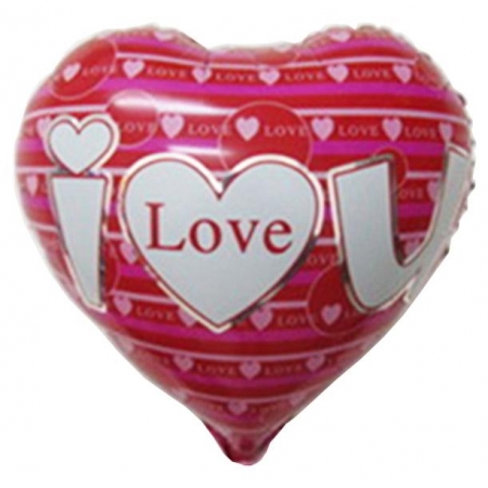 Μπαλονι Foil 18''(46Cm) Κοκκινη Καρδια «I Love You» Με Φουξια Ριγες – ΚΩΔ.:206264-Bb