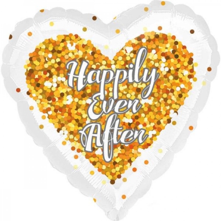 Μπαλονι Foil 45Cm Λευκη Καρδια «Happily Ever After»Με Χρυσο Κονφεττι - ΚΩΔ.:535189-Bb