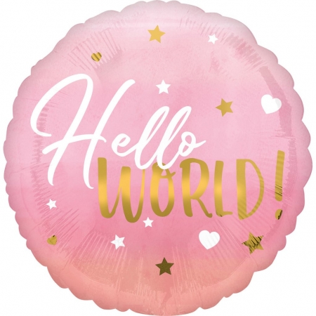 Μπαλονι Foil  45Cm «Hello World» Ροζ Και Χρυσο – ΚΩΔ.:539724-Bb
