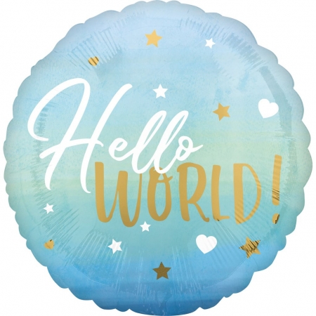 Μπαλονι Foil  45Cm «Hello World» Μπλε Και Χρυσο – ΚΩΔ.:539730-Bb