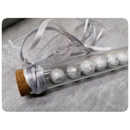 Μπομπονιερα Γαμου Γυαλινος Σωληνας Με Κουφετα Crispy Balls Πιτσιλωτα Σε Ασημι Χρωμα - ΚΩΔ:Mpo-7046-S-Far