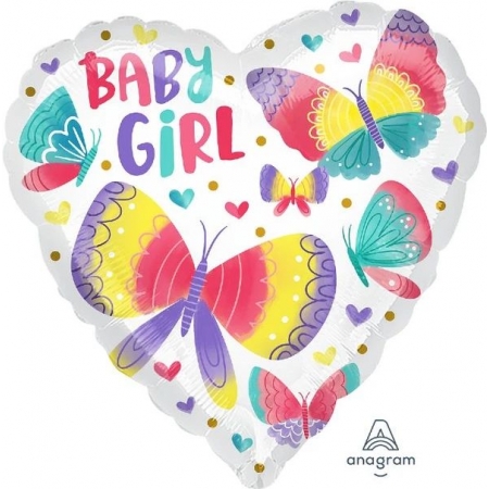 Μπαλονι Foil 18''(45Cm) Καρδια Baby Girl Με Πεταλουδες - ΚΩΔ:541657-Bb