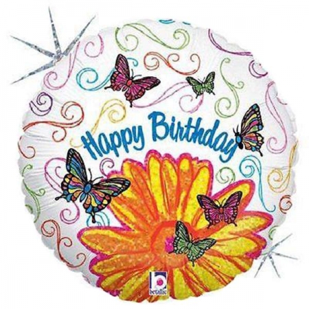 Μπαλονι Foil Γενεθλιων «Happy Birthday» Μαργαριτα Και Πεταλουδες 45Cm – ΚΩΔ.:86596Ρ-Bb