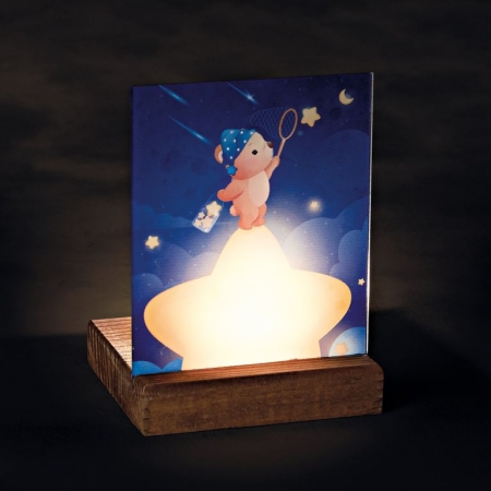 Plexiglass με Αρκουδάκι σε Ξύλινη Βάση Ρεσώ 8X8X11.5cm - ΚΩΔ:M10289-AD