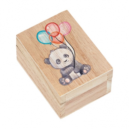 Ξύλινο Κουτί με Εκτύπωση Panda με Μπαλόνια 7.5X5.5X4cm - ΚΩΔ:M10408-AD