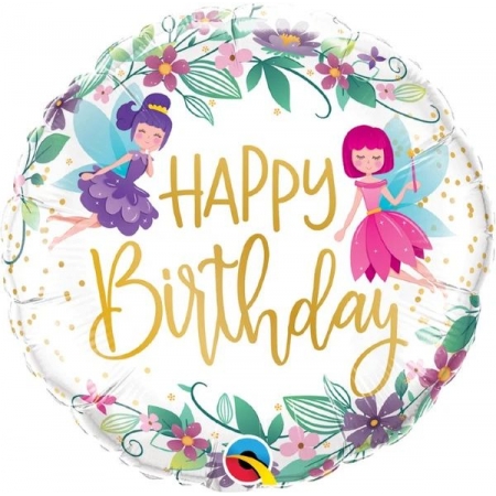 Μπαλόνι Foil 18"(45cm) Happy Birthday Νεράιδες με Λουλούδια - ΚΩΔ:12263-BB