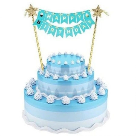 Topper Τούρτας Happy Birthday Γαλάζιο 25cm - ΚΩΔ:QT-DHBN-1-BB