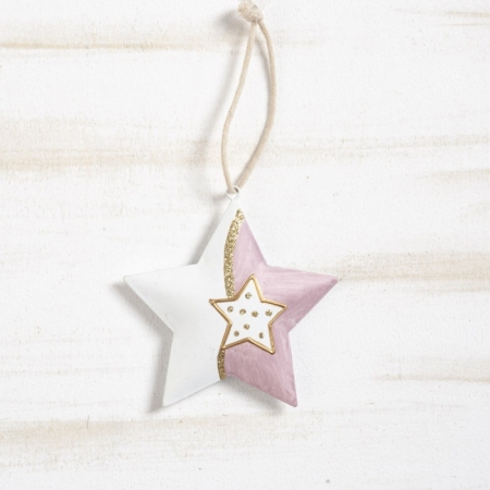 Μεταλλικό Κρεμαστό Αστέρι Λευκό-Ροζ 10X10cm - ΚΩΔ:282012-PR