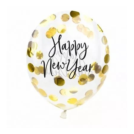 Μπαλόνι Latex 9 (27cm) Happy New Year με Κομφετί - ΚΩΔ:BK12-2-019-BB