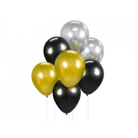Μπαλόνια Latex 12' (30cm) Μαύρο Ασημί & Χρυσό Σετ 7 τμχ - ΚΩΔ:BB-ZSC7-BB