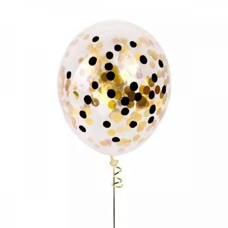 Μπαλόνι Latex 16 (40cm) Διάφανο με Χρυσό & Μαύρο Κομφετί - ΚΩΔ:13616231-10-BB
