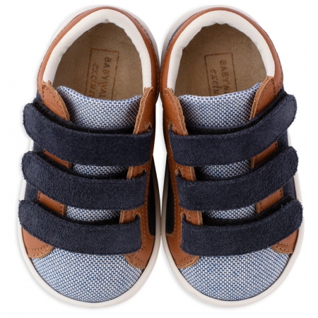 Παπουτσακια Babywalker Διχρωμα Sneakers Τριπλο Χρατς Απο Δερμα & Υφασμα - Ζευγαρι - ΚΩΔ:Exc5174-Bw