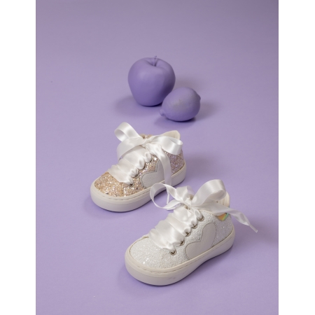 Παπουτσάκια Babywalker για Κορίτσι - Δετό Σνίκερ απο Γκλίτερ Ύφασμα - Ζευγάρι - ΚΩΔ:EXC5790-BW